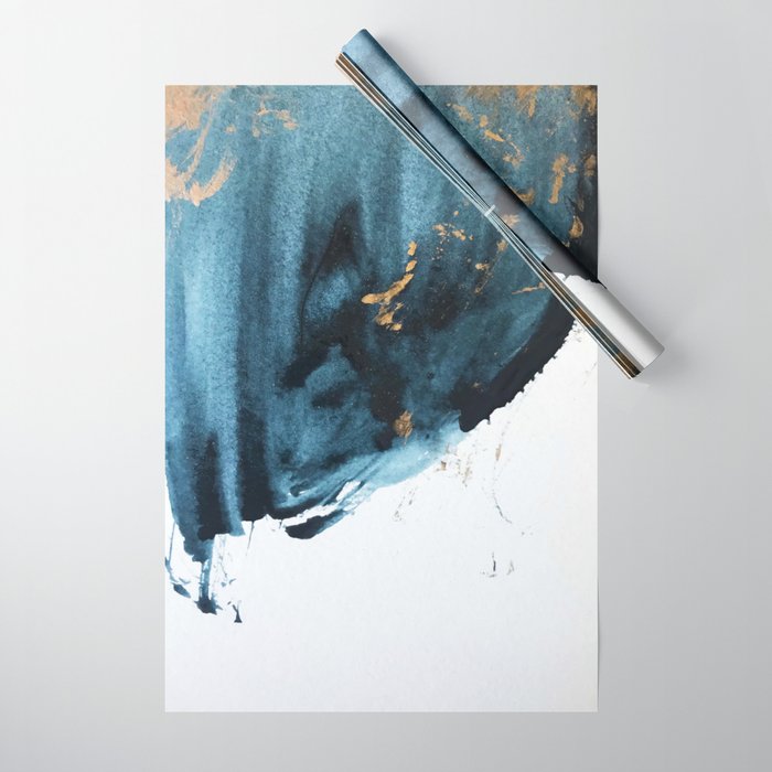 A Minimal Sapphire and Gold Abstract piece in blue white and gold by Alyssa Hamilton Art  Wrapping Paper Gallery Image 1