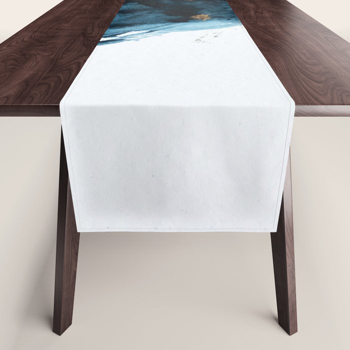A Minimal Sapphire and Gold Abstract piece in blue white and gold by Alyssa Hamilton Art  Table Runner Gallery Image 1