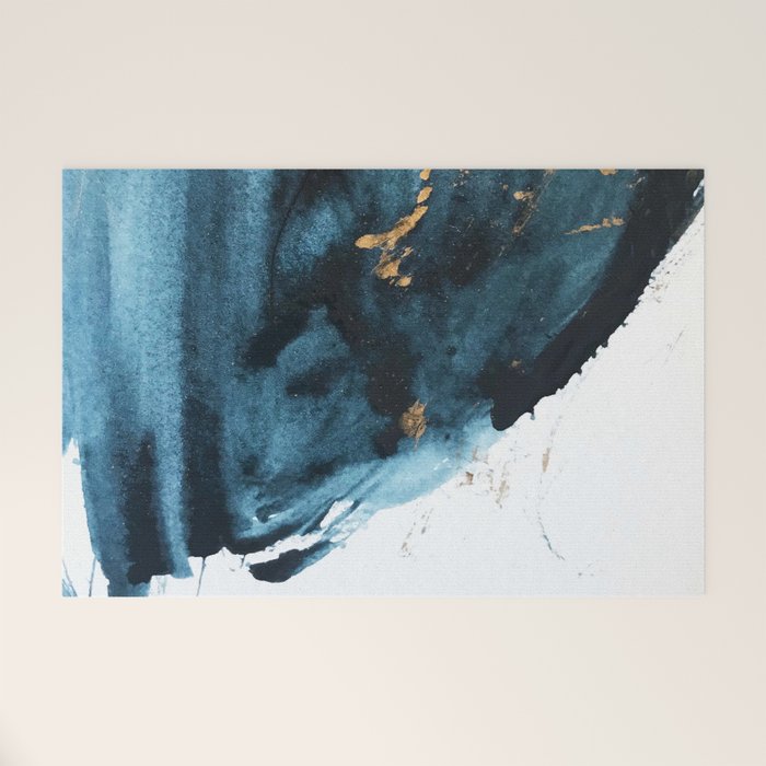A Minimal Sapphire and Gold Abstract piece in blue white and gold by Alyssa Hamilton Art  Welcome Mat Gallery Image 1
