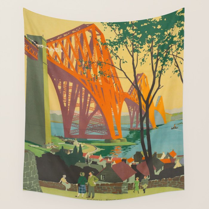 Mid Century Colorful Travel Posters Forth Bridge British Railways Wall Tapestry Gallery Image 4