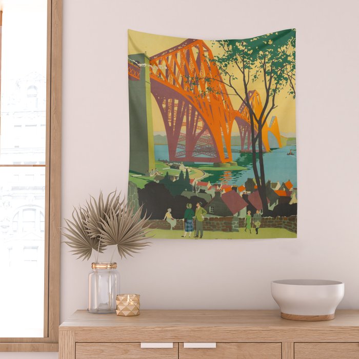 Mid Century Colorful Travel Posters Forth Bridge British Railways Wall Tapestry Gallery Image 2