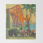 Mid Century Colorful Travel Posters Forth Bridge British Railways Throw Blanket Gallery Image 2
