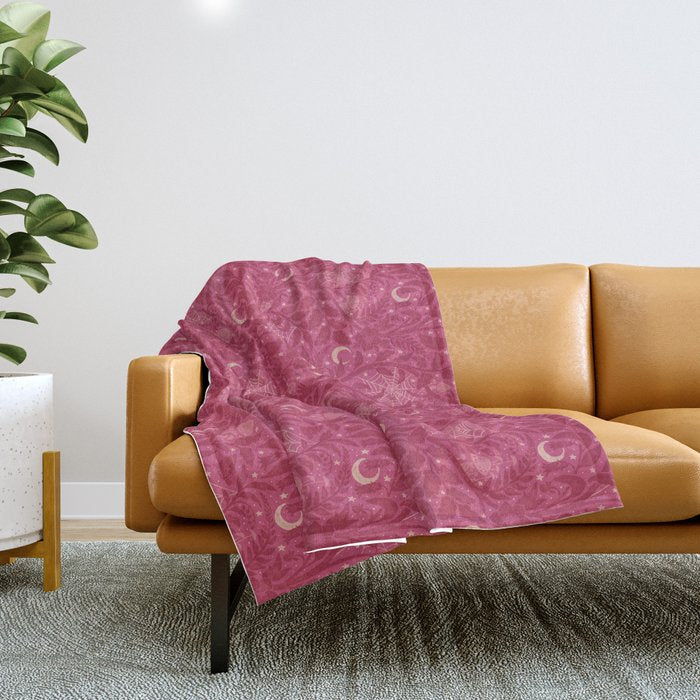 Mysterious Garden - dark pink Throw Blanket Gallery Image 1