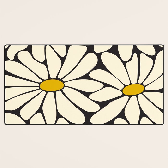 Big Daisy - Groovy Flower - Black, White and Yellow Desk Mat Gallery Image 3