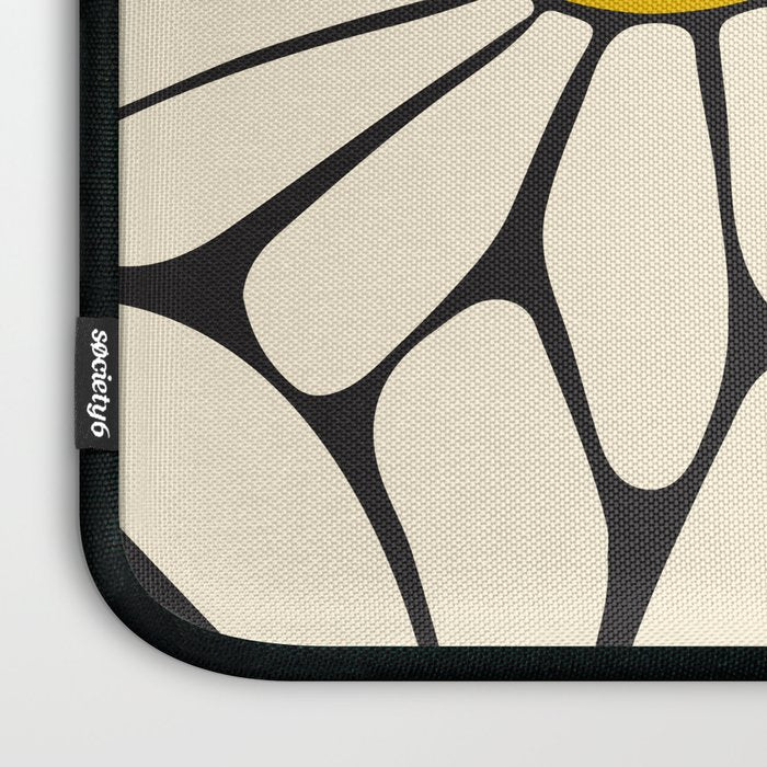 Big Daisy - Groovy Flower - Black, White and Yellow Laptop Sleeve Gallery Image 3