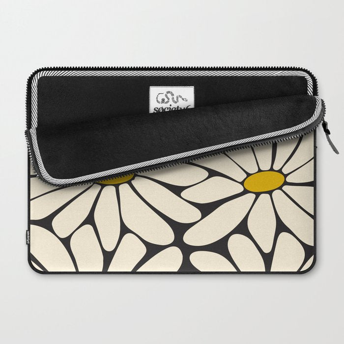 Big Daisy - Groovy Flower - Black, White and Yellow Laptop Sleeve Gallery Image 2