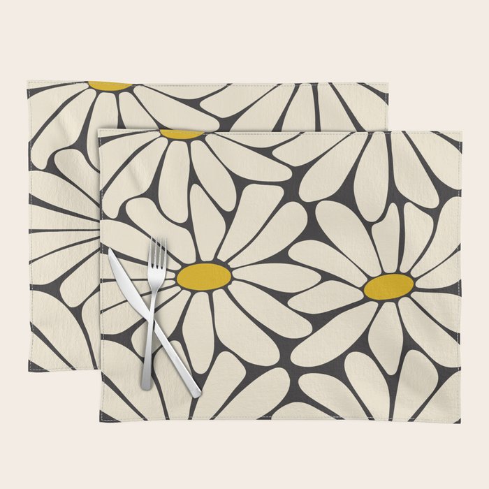 Big Daisy - Groovy Flower - Black, White and Yellow Placemat Gallery Image 1