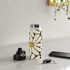 Big Daisy - Groovy Flower - Black, White and Yellow Water Bottle Gallery Image 4