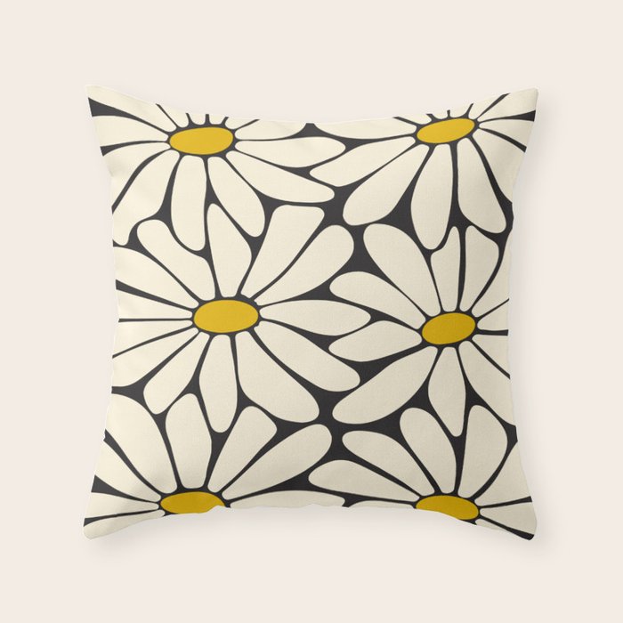 Big Daisy - Groovy Flower - Black, White and Yellow Throw Pillow Gallery Image 6