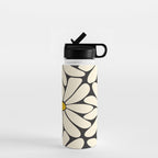 Big Daisy - Groovy Flower - Black, White and Yellow Water Bottle Gallery Image 1