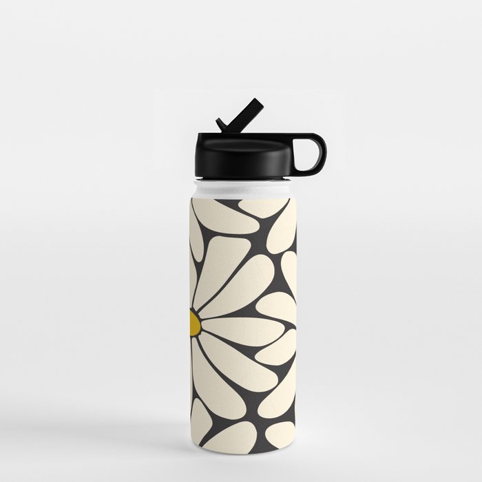 Big Daisy - Groovy Flower - Black, White and Yellow Water Bottle Gallery Image 1