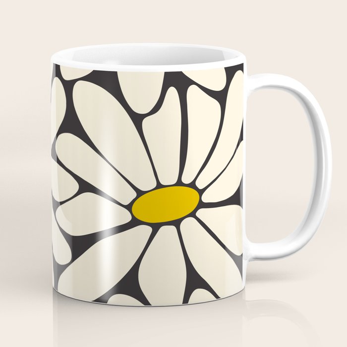 Big Daisy - Groovy Flower - Black, White and Yellow Coffee Mug Gallery Image 1