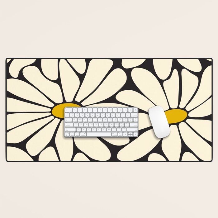 Big Daisy - Groovy Flower - Black, White and Yellow Desk Mat Gallery Image 1