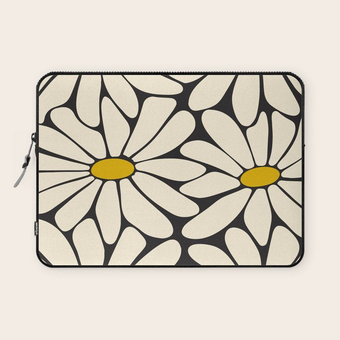 Big Daisy - Groovy Flower - Black, White and Yellow Laptop Sleeve Gallery Image 1