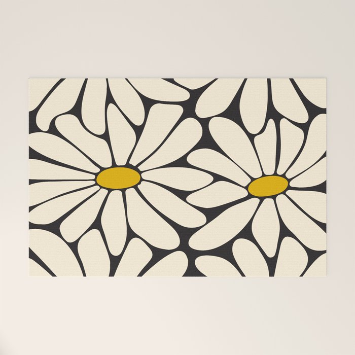 Big Daisy - Groovy Flower - Black, White and Yellow Welcome Mat Gallery Image 1
