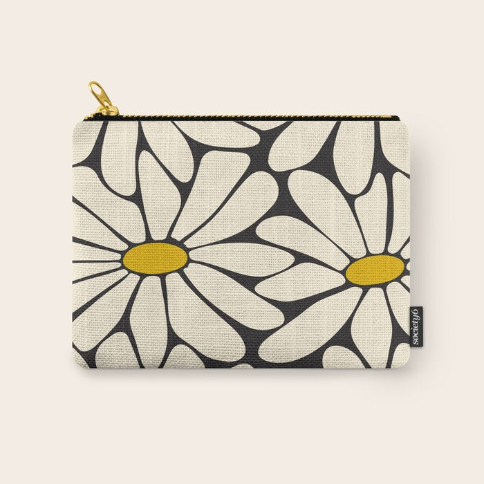 Big Daisy - Groovy Flower - Black, White and Yellow Carry All Pouch Gallery Image 1