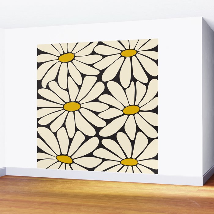 Big Daisy - Groovy Flower - Black, White and Yellow Wall Mural Gallery Image 2