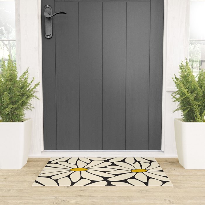 Big Daisy - Groovy Flower - Black, White and Yellow Welcome Mat Gallery Image 3