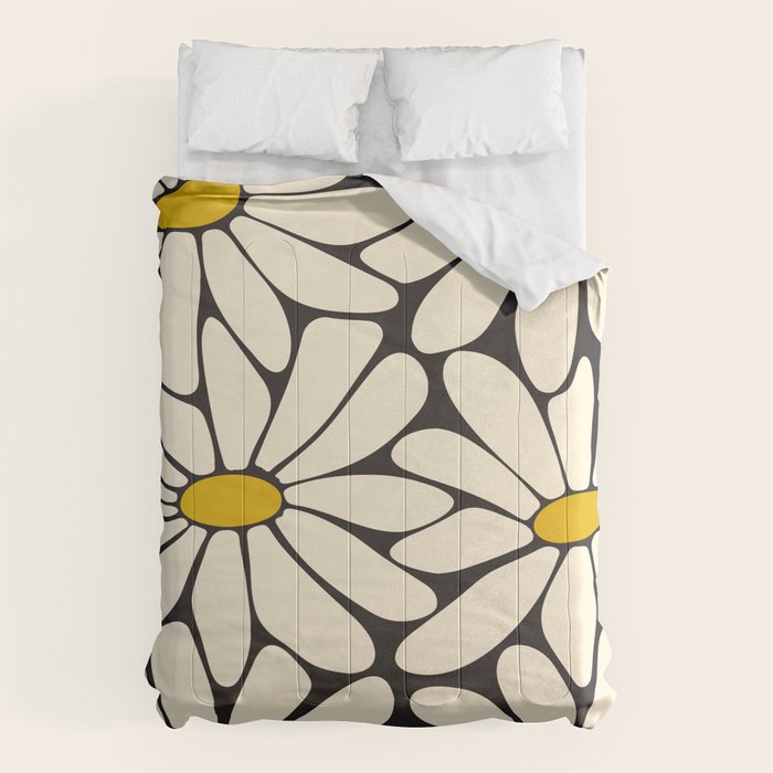 Big Daisy - Groovy Flower - Black, White and Yellow Comforter Gallery Image 1