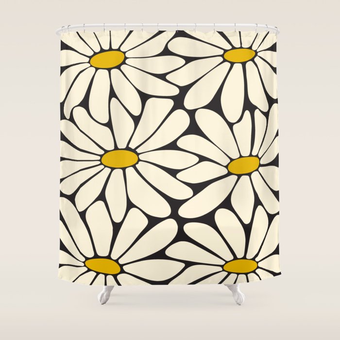 Big Daisy - Groovy Flower - Black, White and Yellow Shower Curtain Gallery Image 1