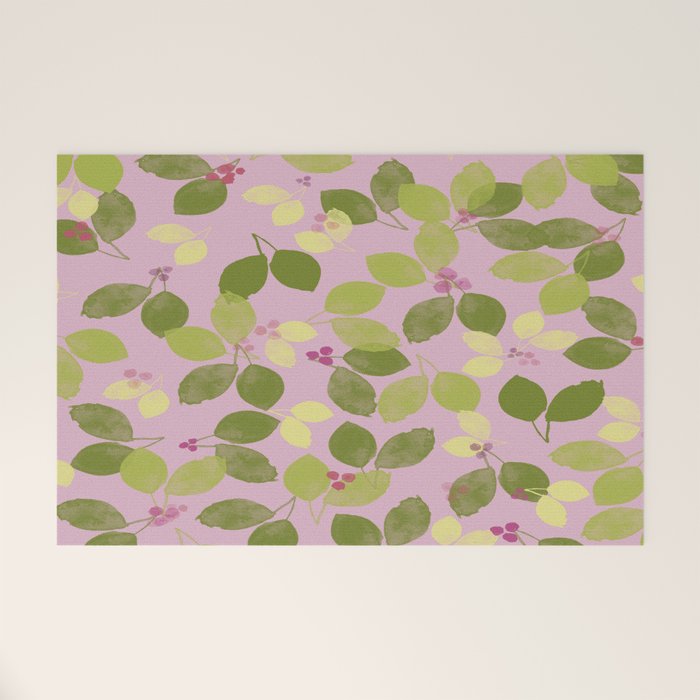 Summer Leaves and Berries on Pink Welcome Mat Gallery Image 1