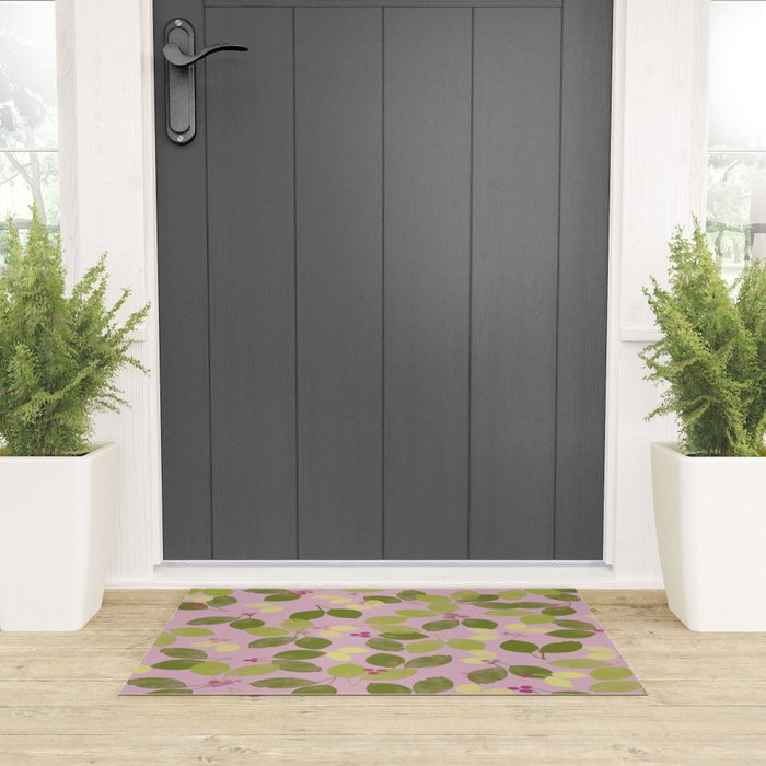 Summer Leaves and Berries on Pink Welcome Mat Gallery Image 3