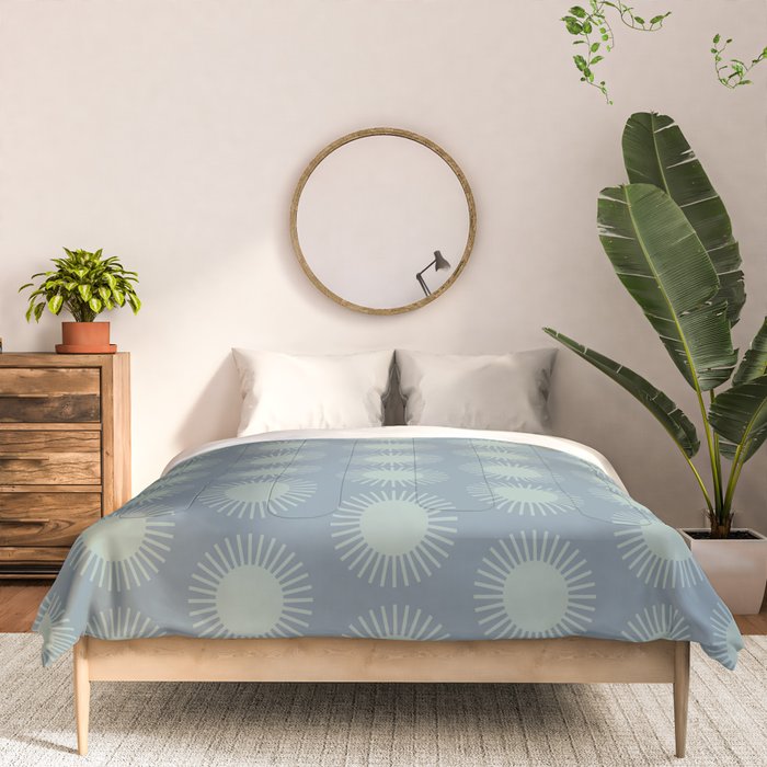 Boho Summer Sun Pattern V Neutral Blue Sage Green Comforter Gallery Image 3