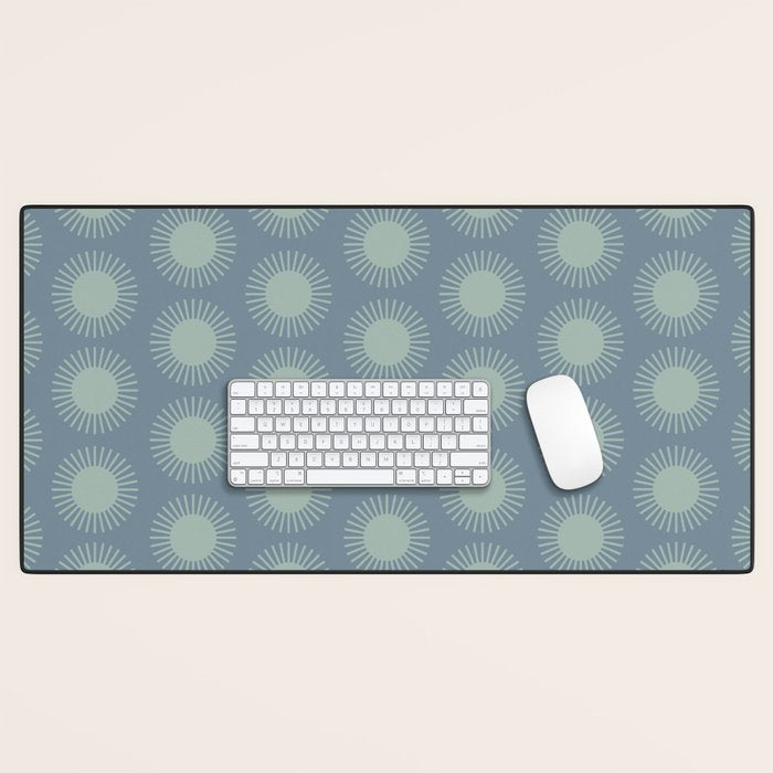 Boho Summer Sun Pattern V Neutral Blue Sage Green Desk Mat Gallery Image 1