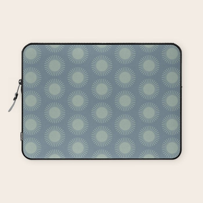 Boho Summer Sun Pattern V Neutral Blue Sage Green Laptop Sleeve Gallery Image 1