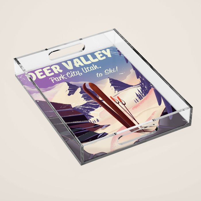 Deer Valley, park city, Utah, ski poster print. Acrylic Tray Gallery Image 1
