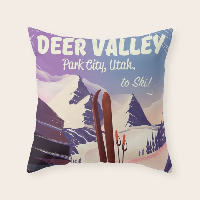 Deer Valley, park city, Utah, ski poster print. Throw Pillow Gallery Image 6
