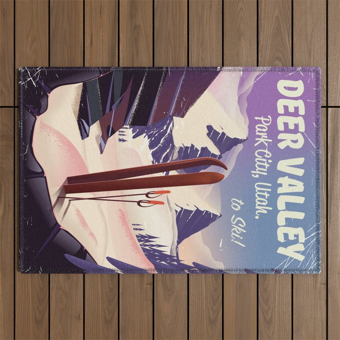 Deer Valley, park city, Utah, ski poster print. Outdoor Rug Gallery Image 1