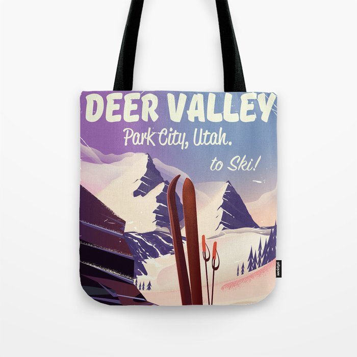 Deer Valley, park city, Utah, ski poster print. Tote Bag Gallery Image 1