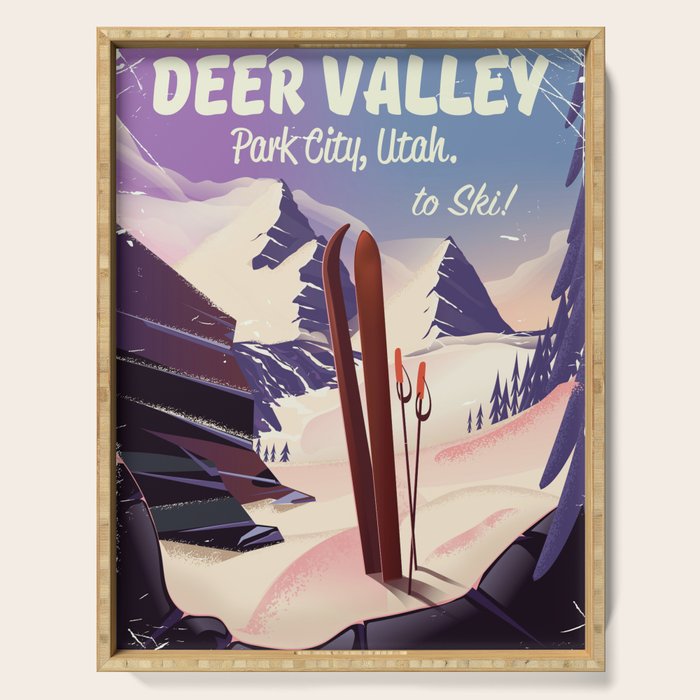 Deer Valley, park city, Utah, ski poster print. Serving Tray Gallery Image 1