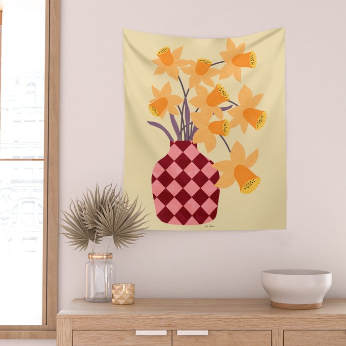 Daffodils and vase Wall Tapestry Gallery Image 2
