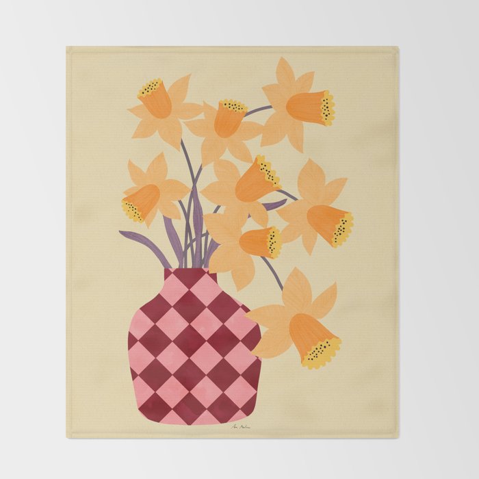 Daffodils and vase Throw Blanket Gallery Image 2
