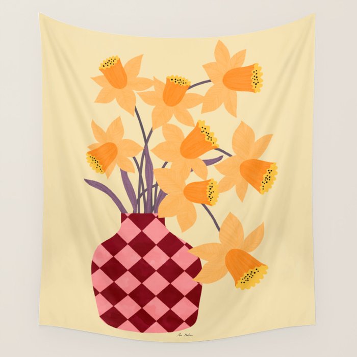 Daffodils and vase Wall Tapestry Gallery Image 1