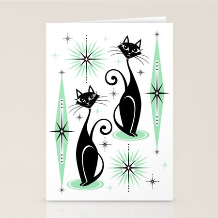 Mid Century Meow Retro Atomic Cats - w/ Mint on White Stationery