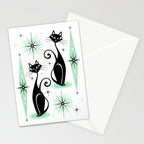 Mid Century Meow Retro Atomic Cats - w/ Mint on White Stationery Card Gallery Image 2