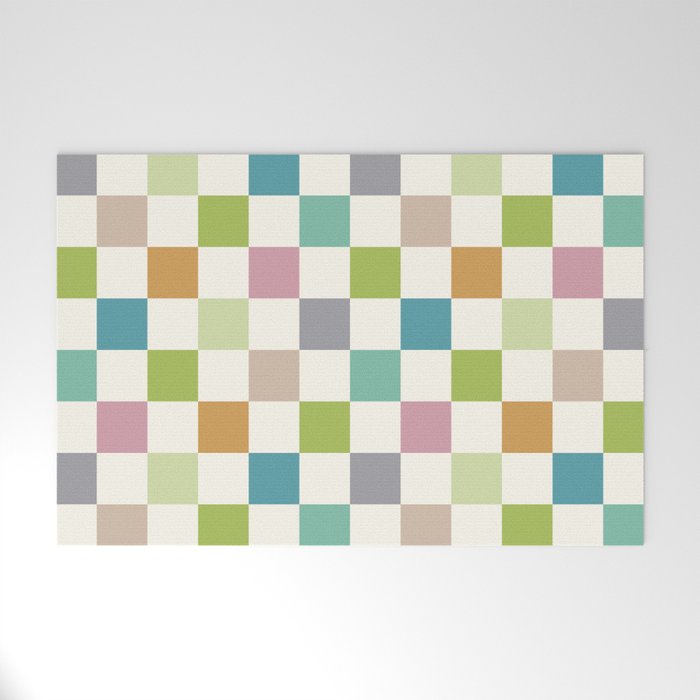 Retro Colorful Checkered Pattern II Welcome Mat Gallery Image 1