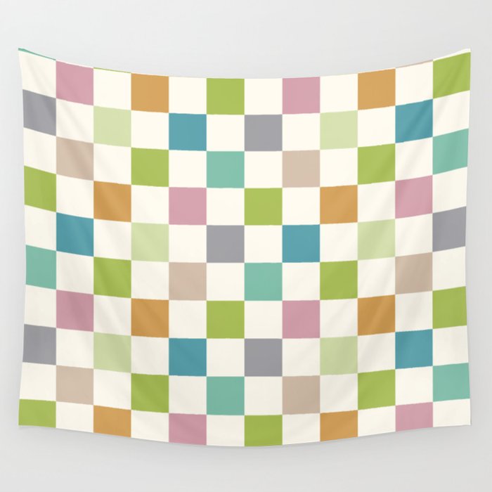 Retro Colorful Checkered Pattern II Wall Tapestry Gallery Image 4