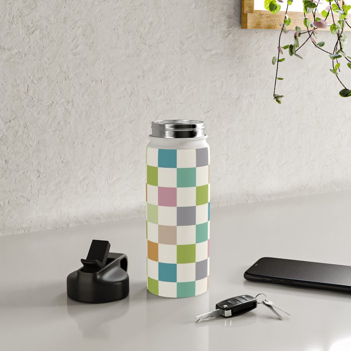 Retro Colorful Checkered Pattern II Water Bottle Gallery Image 4