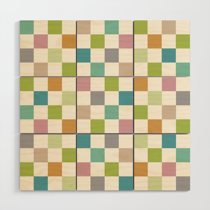 Retro Colorful Checkered Pattern II Wood Wall Art Gallery Image 1