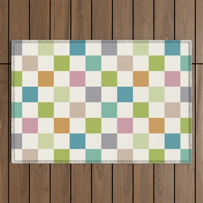 Retro Colorful Checkered Pattern II Outdoor Rug Gallery Image 1