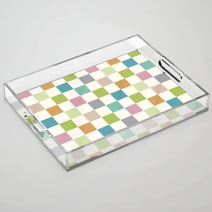 Retro Colorful Checkered Pattern II Acrylic Tray Gallery Image 1