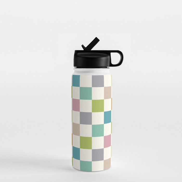 Retro Colorful Checkered Pattern II Water Bottle Gallery Image 1