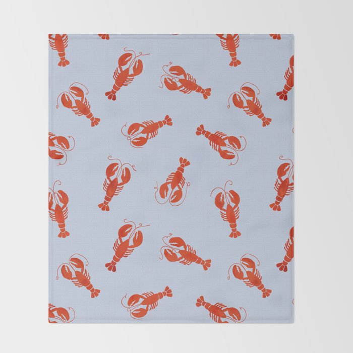 Classic Red Lobsters Pattern On Light Blue Throw Blanket Gallery Image 2