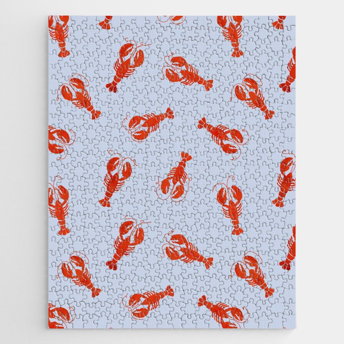 Classic Red Lobsters Pattern On Light Blue Jigsaw Puzzle Gallery Image 1