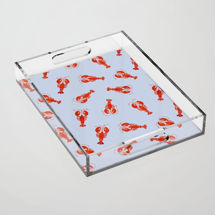 Classic Red Lobsters Pattern On Light Blue Acrylic Tray Gallery Image 1
