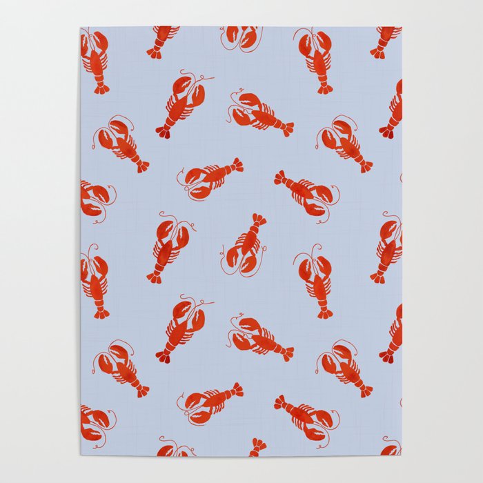 Classic Red Lobsters Pattern On Light Blue Poster Gallery Image 4